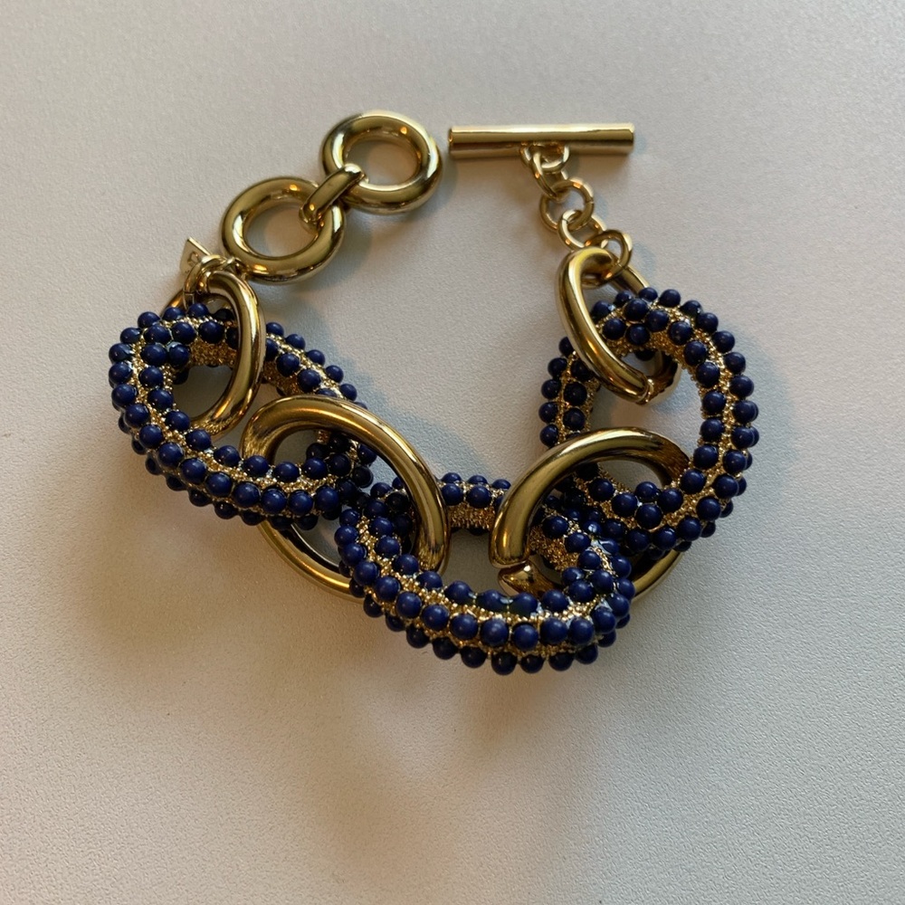 Banana Republic Gold and Blue Chain Link Toggle Bracelet